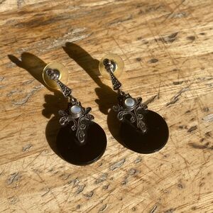 925 Sterling Silver Black Onyx & Moonstone Drop Earrings